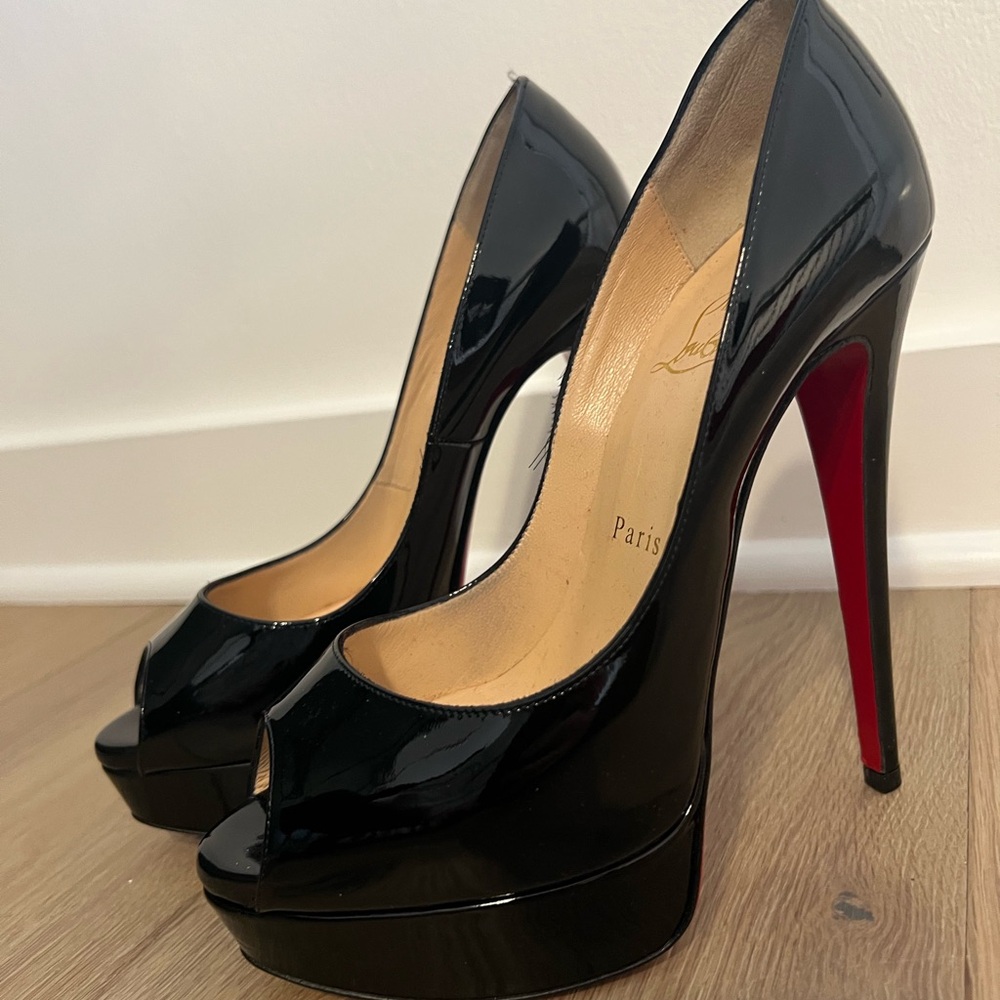 Christian Louboutin Black Patent Peep Toe Heels